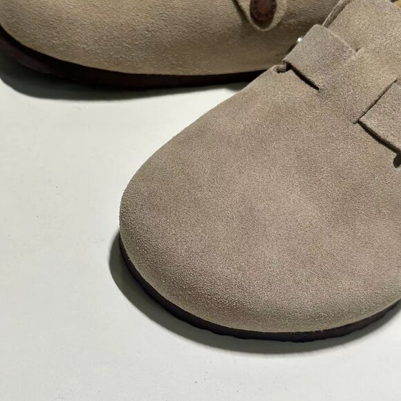🥯🥯Birkenstock Boston Taupe Suede Leather Soft Footbed Clogs Shoes - Picture 2 of 6
